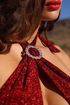 Red Boucle Halter Crystal Twist