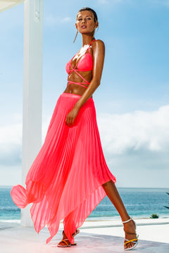 Asymmetrical Pink Pleated Skirt