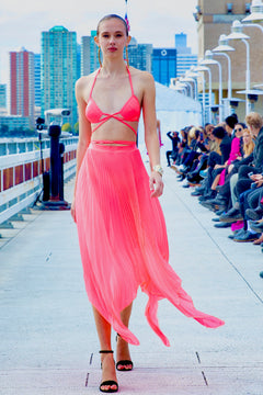 Asymmetrical Pink Pleated Skirt